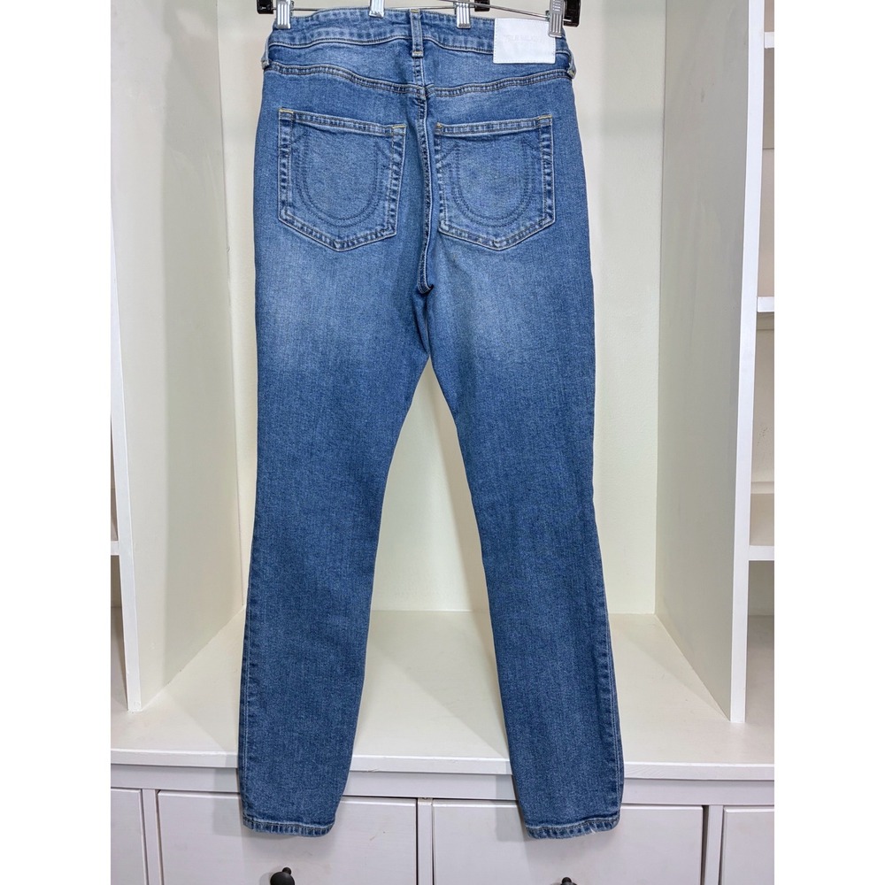 True Religion Jennie Curvy High Rise Skinny Jeans Medium Wash Distressed Size 27